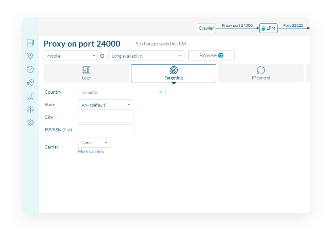 Configuring the proxy manager - proxy on port 24000 targeting location