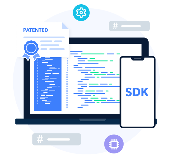 SDK 開発ツールを表示するラップトップとスマートフォン。